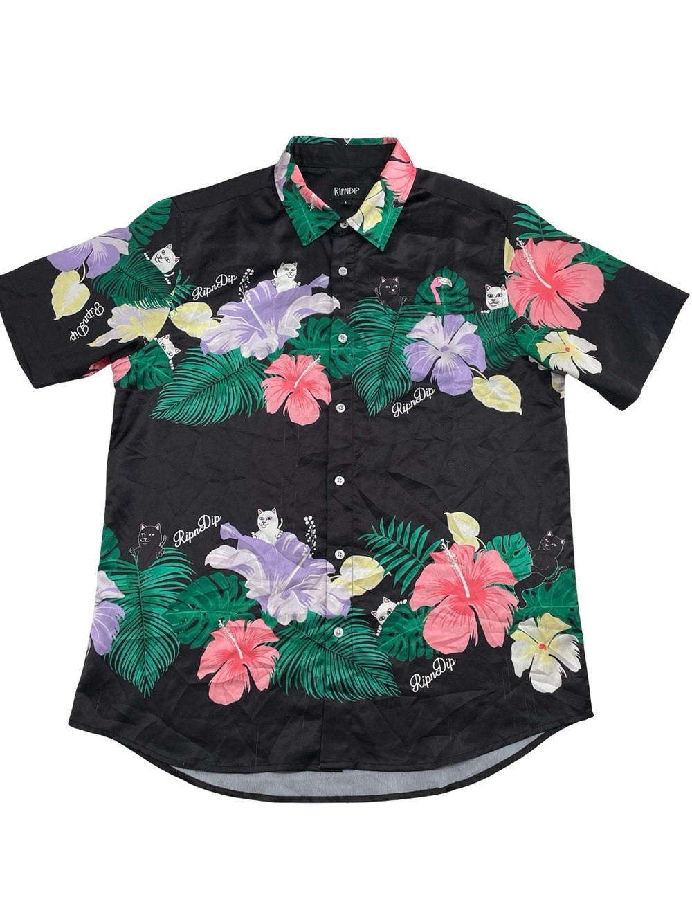 RIPnDIP Pablo Floral and Lord Nermal Print Size L Polyester Shirt (Retail $75)